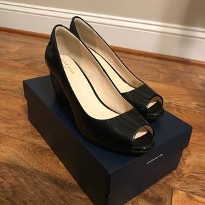 Cole Haan Patent Leather Peep Toe Wedge